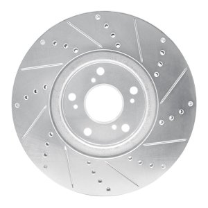 Acura TL Brake Rotor (1) - Front Left - R1 Concepts - Drilled & Slotted - Silver - `04-`08